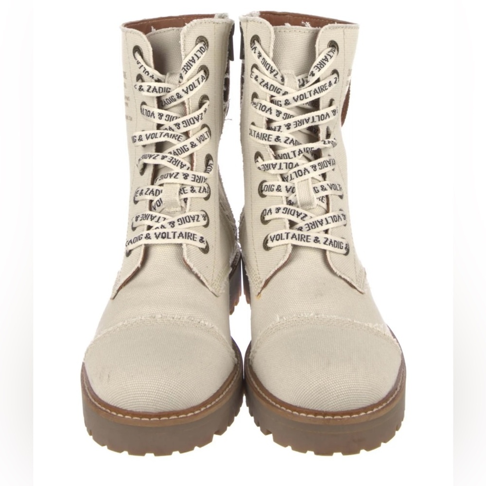 Zadig & Voltaire Beige Canvas Lace-Up Combat Boots